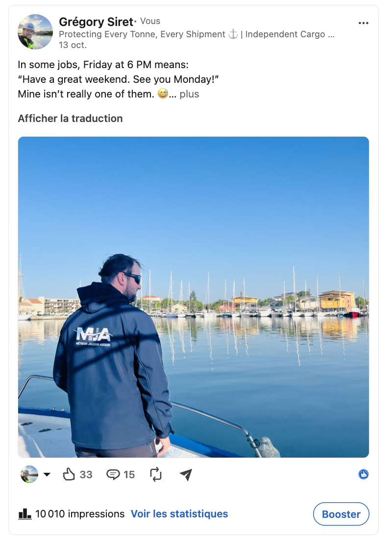 Publication LinkedIn réalisée pour Grégory Siret