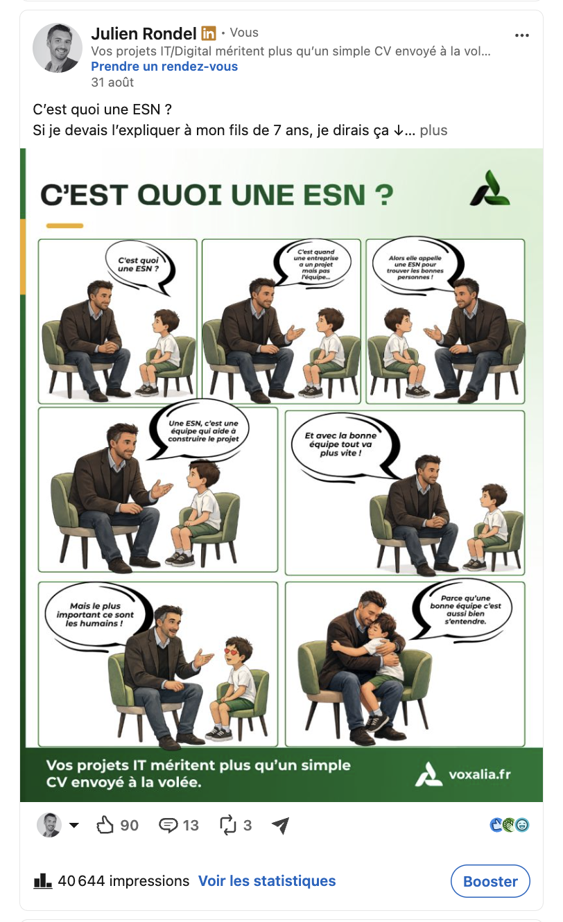 Publication LinkedIn réalisée pour Julien Rondel